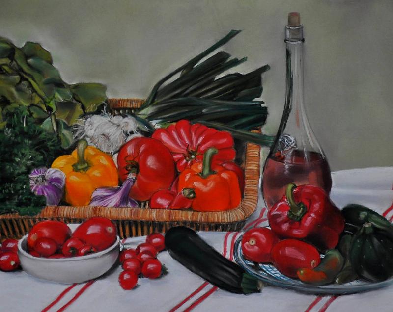 Panier de crudites a la carafe.jpg - Pastel   format /size 30x60